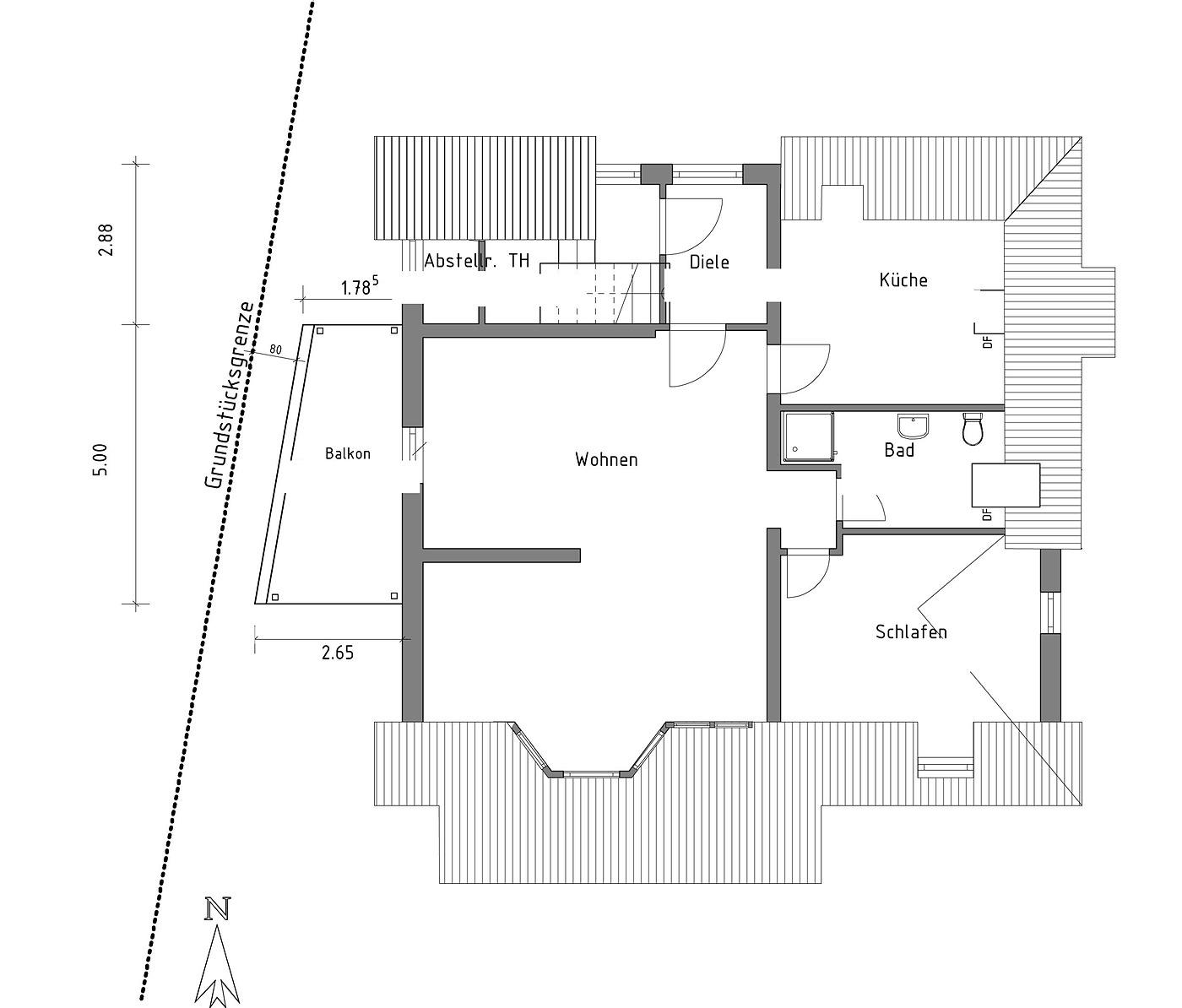 Grundriss der Atelierwohnung im Dachgeschoss der Villa Emmilio