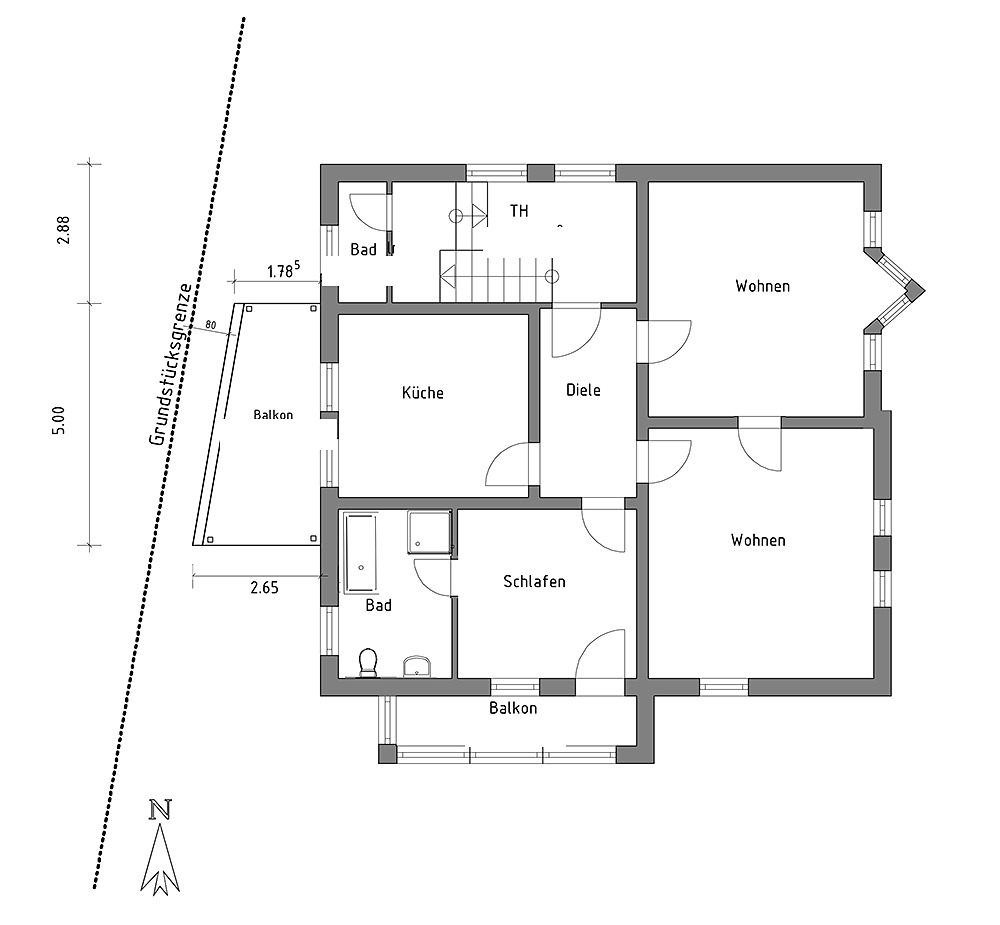 Grundriss der Bel-Étage-Wohnung der Villa Emmilio