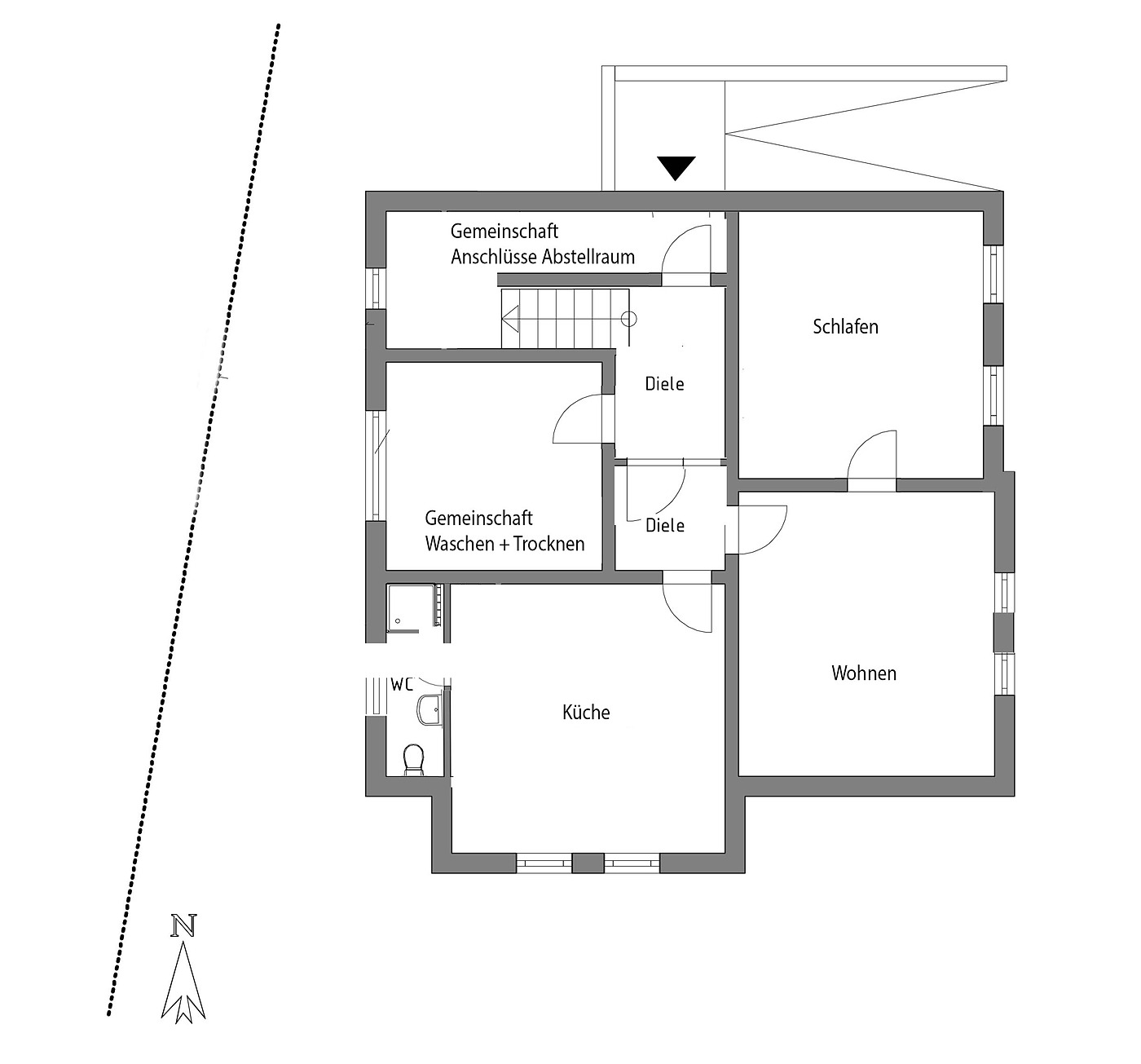 Grundriss der Souterrain-Wohnung der Villa Emmilio
