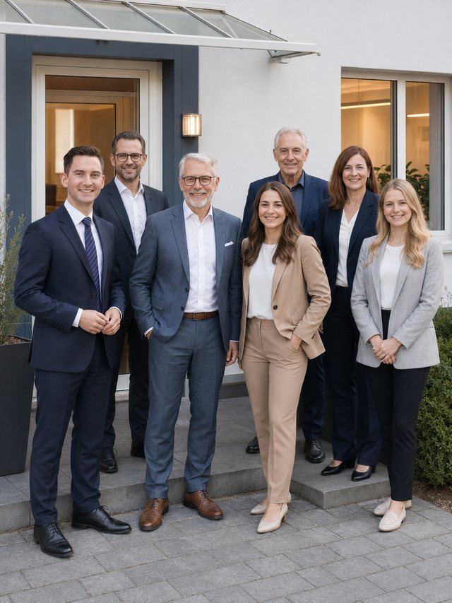 Team von Kuhlmann & Kollegen Steuerberatung vor dem Kanzleigebäude