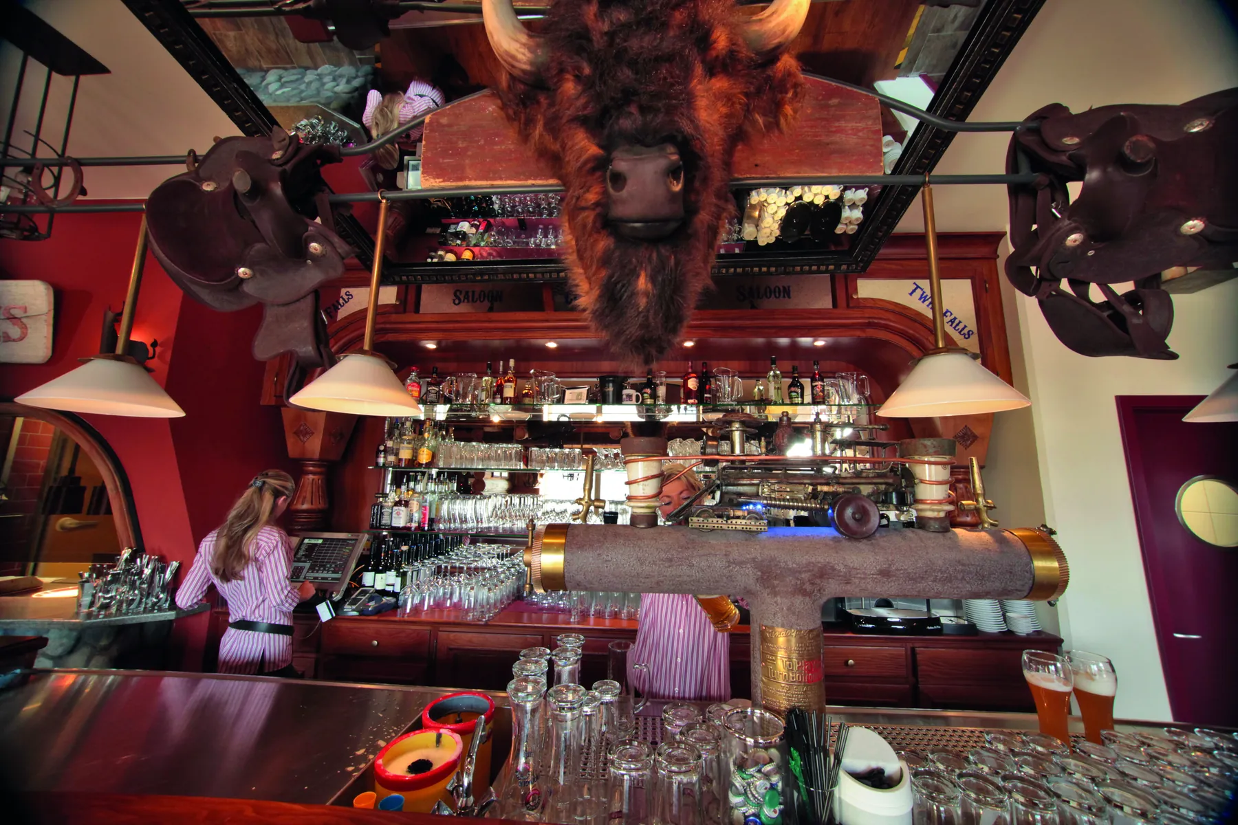 Der Büffelkopf über der Saloon-Bar