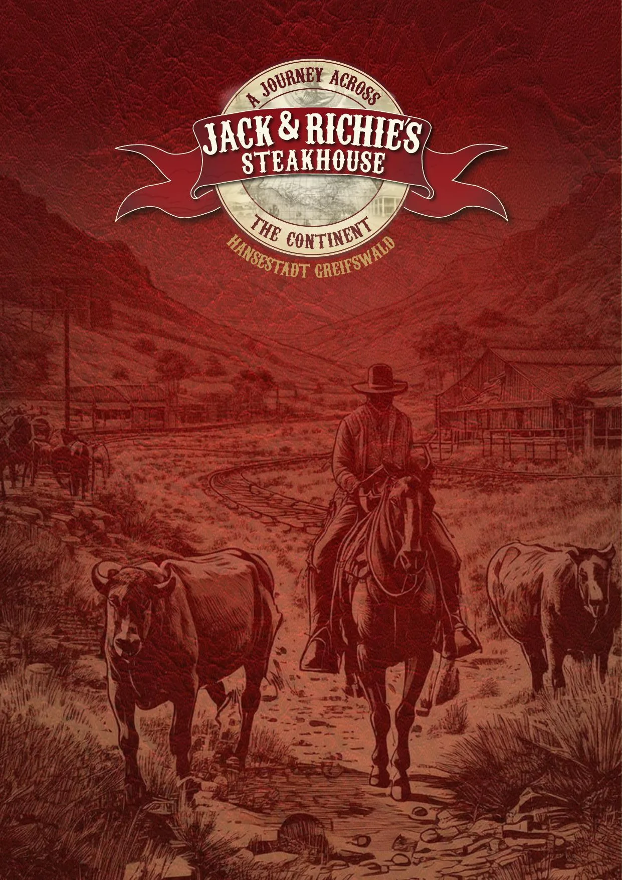 Titelseite der Speisekarte von Jack & Richie's Steakhouse mit Westernmotiv.