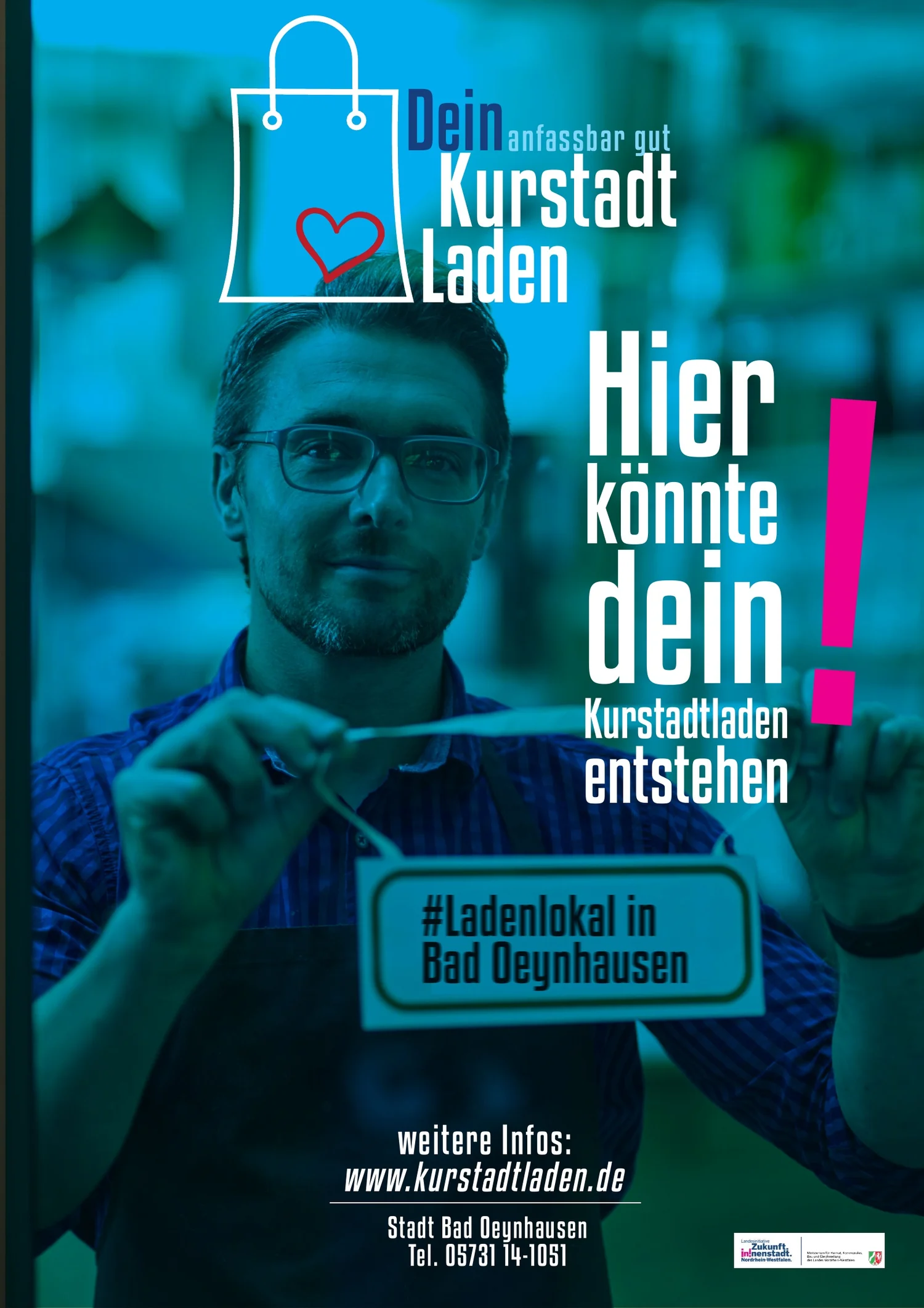 Türkises Kurstadtladen-Plakat.