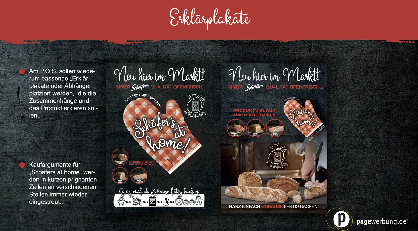 Konzeptseite für Erklärplakate am Verkaufsort der Marke Schäfer's at home.