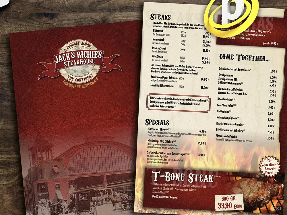 Originale Speisekarte des Steakhouse.