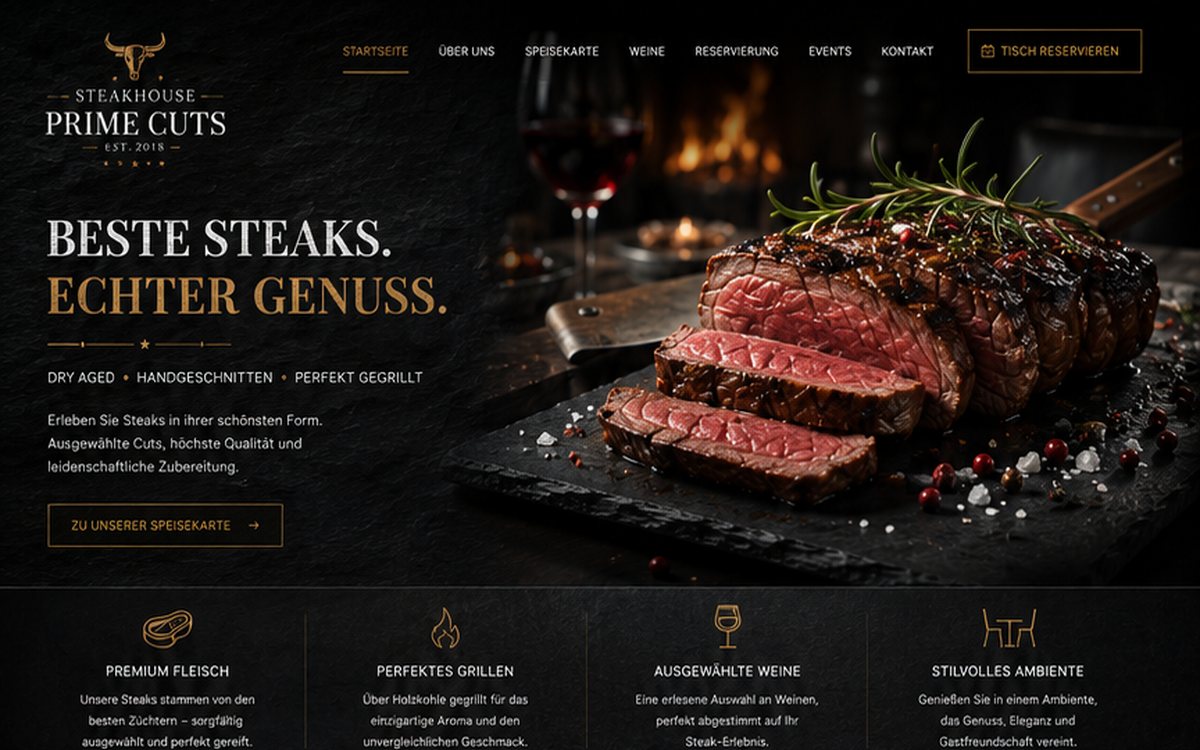 Beispielauftritt für Gastronomie, gestaltet von pagesolution